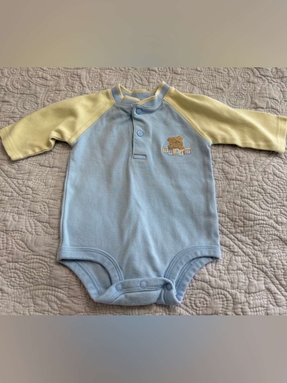 Carter's Light Blue One-Piece Bodysuit with Pale Green/Yellow Sleeves